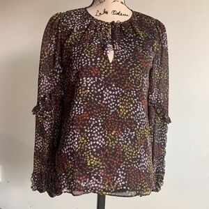 Joie  floral black sheer sleeve blouse